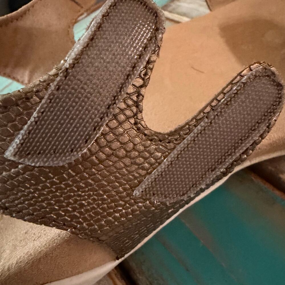 Halsa Denia Snake print Reptile bronze copper ankle strap sandals Women's 9.5 - Picture 9 of 12